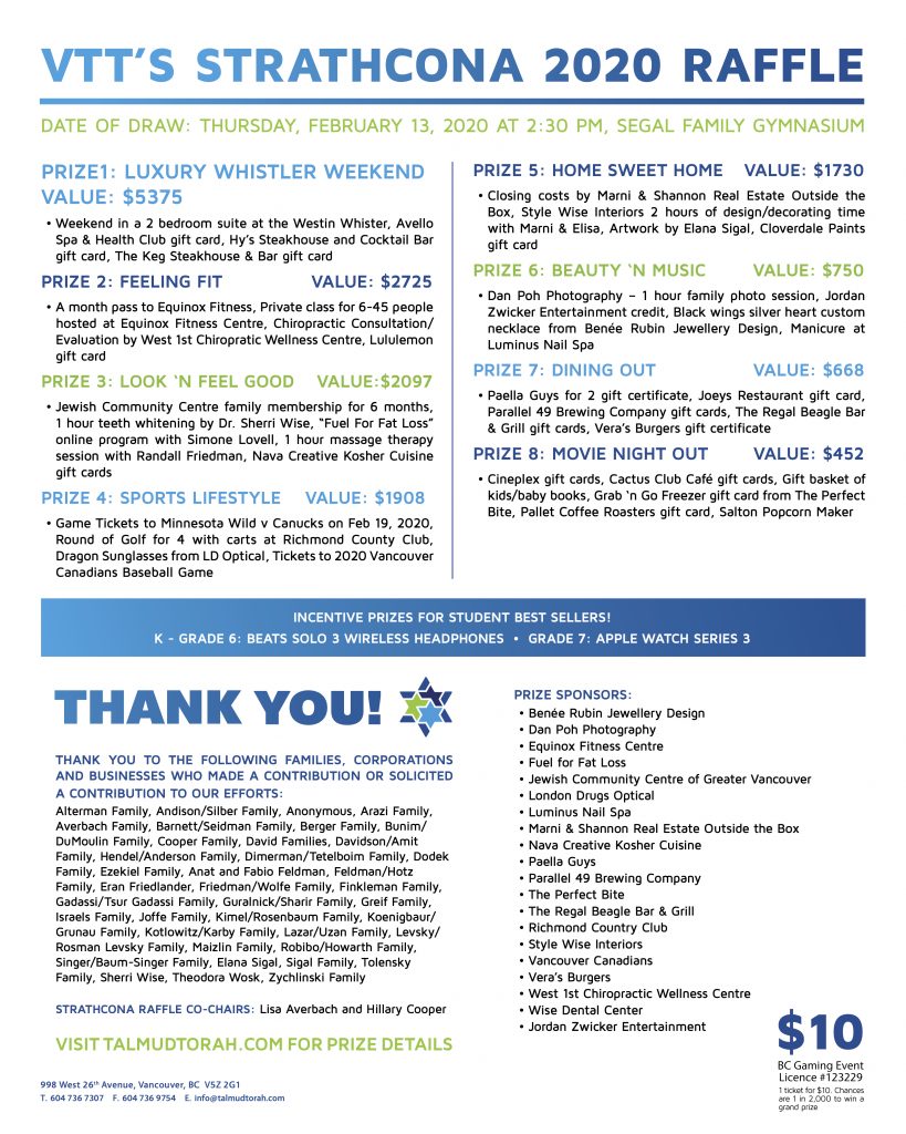 Stracker Raffle Strathcona Raffle Prizes - Vancouver Talmud Torah